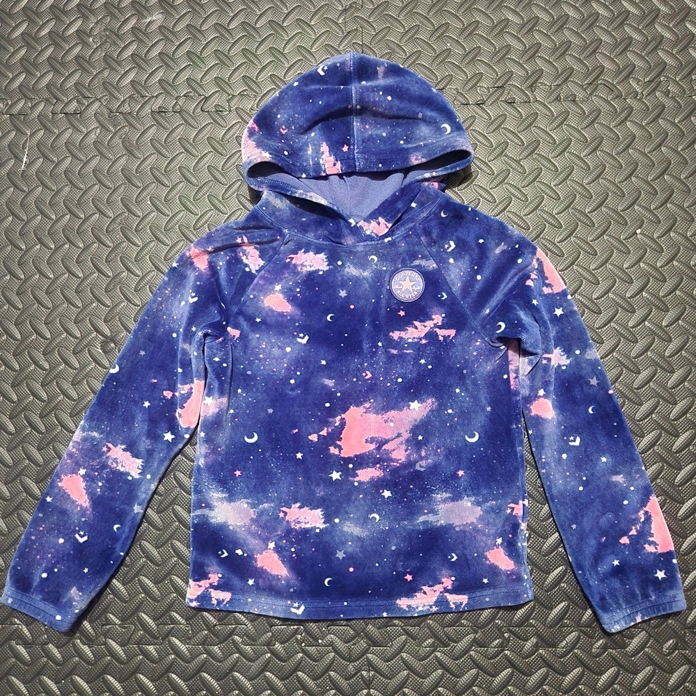Converse Girls Velour Cosmic Hoodie - Blue and Pink Galaxy Print Size 6 Large